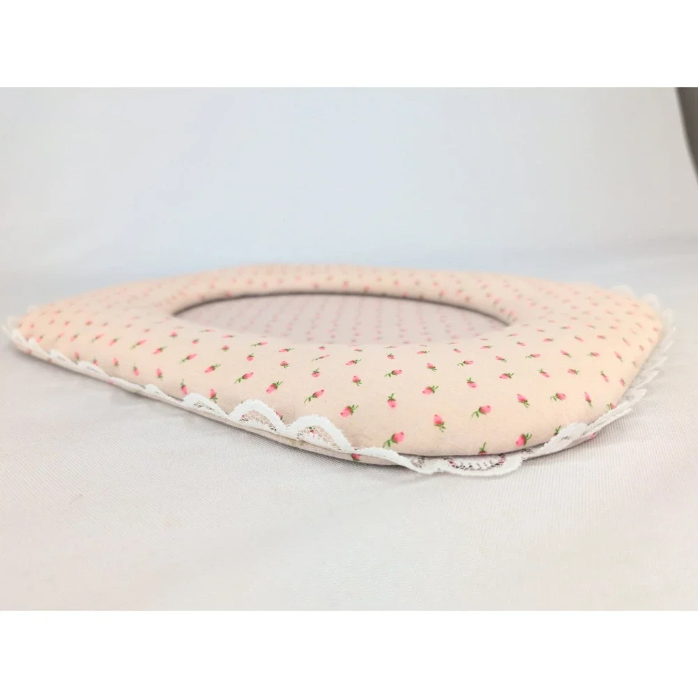 Vintage Rose Padded Fabric Picture Frame Pink Floral Lace Trim Oval Opening
